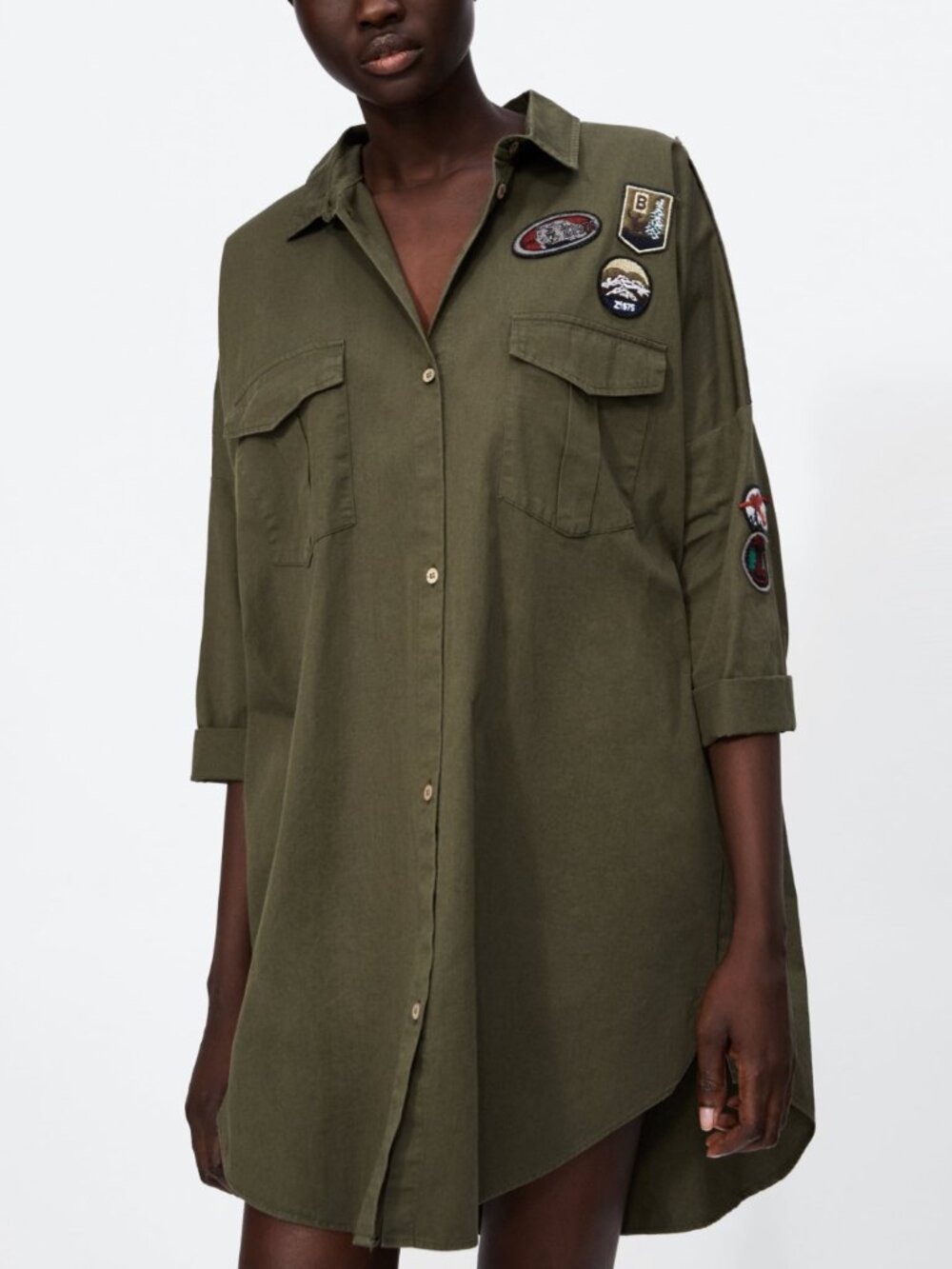 Overshirt dress with patches